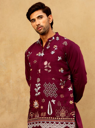 Silk Blend Floral Embroidered Kurta Pyjama Set