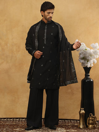 Silk Blend Embroidered Kurta Pyjama with Dupatta