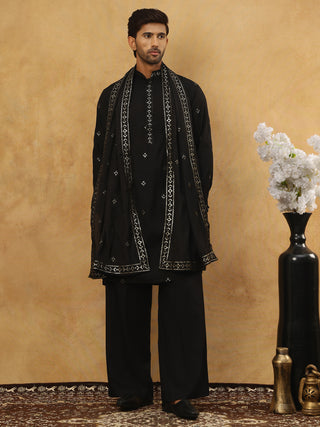 Silk Blend Embroidered Kurta Pyjama with Dupatta