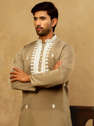 Silk Blend Embroidered Ethnic Kurta Pyjama Set