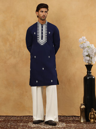 Silk Blend Embroidered Ethnic Kurta Pyjama Set