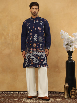Silk Blend Floral Embroidered Kurta Pyjama Set