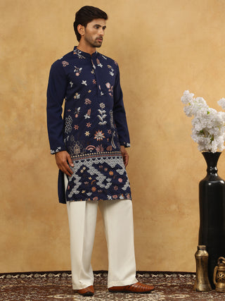 Silk Blend Floral Embroidered Kurta Pyjama Set