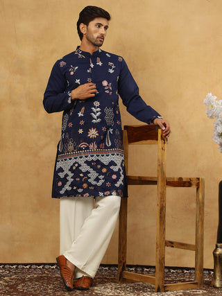 Silk Blend Floral Embroidered Kurta Pyjama Set