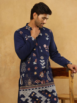 Silk Blend Floral Embroidered Kurta Pyjama Set