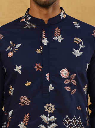 Silk Blend Floral Embroidered Kurta Pyjama Set