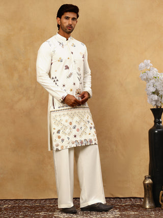 Silk Blend Floral Embroidered Kurta Pyjama Set