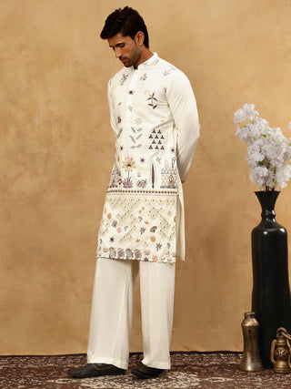Silk Blend Floral Embroidered Kurta Pyjama Set