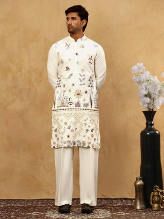 Silk Blend Floral Embroidered Kurta Pyjama Set