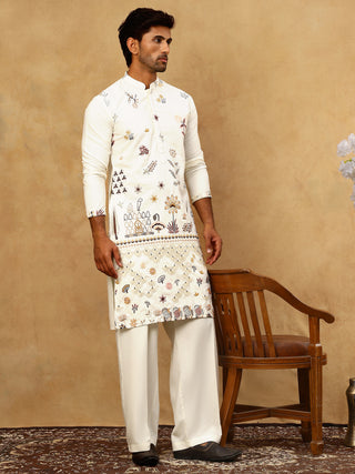 Silk Blend Floral Embroidered Kurta Pyjama Set