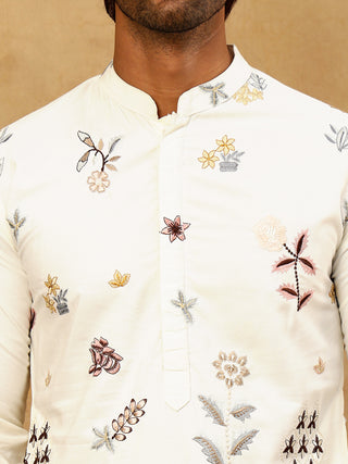 Silk Blend Floral Embroidered Kurta Pyjama Set