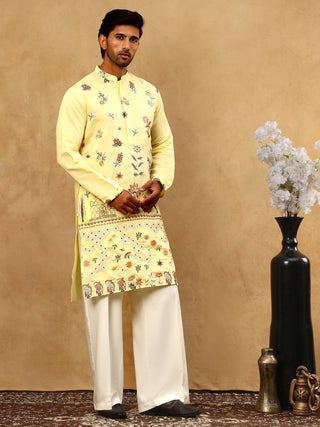 Silk Blend Floral Embroidered Kurta Pyjama Set