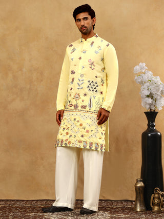 Silk Blend Floral Embroidered Kurta Pyjama Set