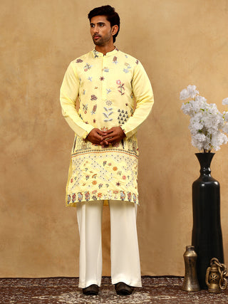 Silk Blend Floral Embroidered Kurta Pyjama Set