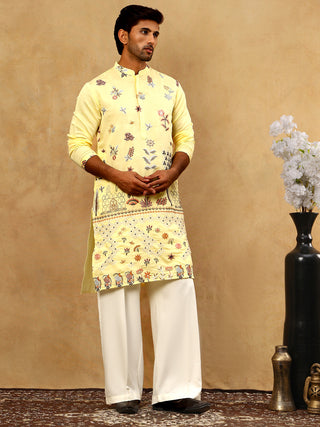 Silk Blend Floral Embroidered Kurta Pyjama Set