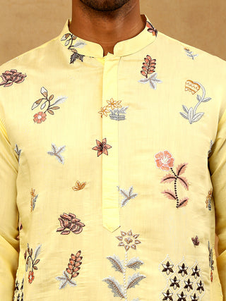 Silk Blend Floral Embroidered Kurta Pyjama Set