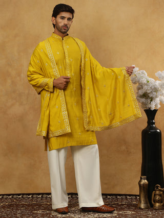 Silk Blend Embroidered Kurta Pyjama with Dupatta