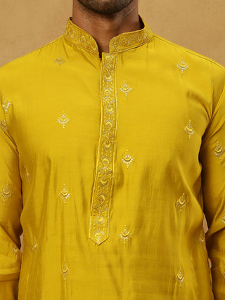 Silk Blend Embroidered Kurta Pyjama with Dupatta