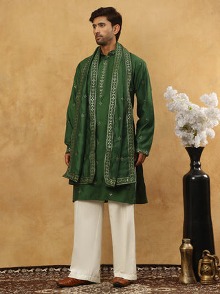 Silk Blend Embroidered Kurta Pyjama with Dupatta