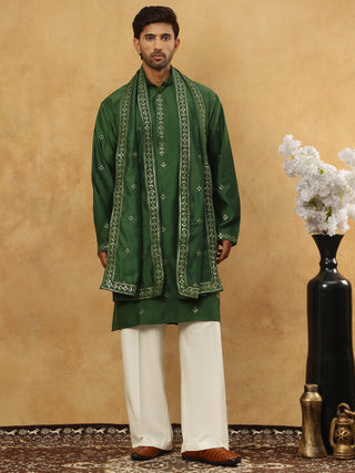 Silk Blend Embroidered Kurta Pyjama with Dupatta