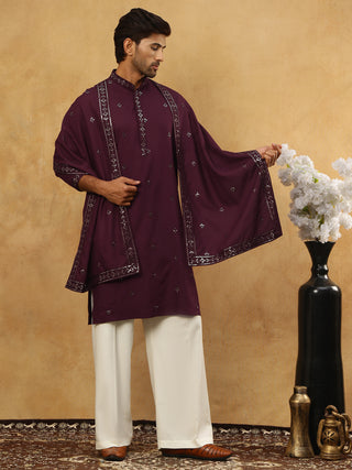 Silk Blend Embroidered Kurta Pyjama with Dupatta