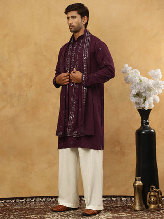 Silk Blend Embroidered Kurta Pyjama with Dupatta