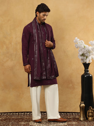 Silk Blend Embroidered Kurta Pyjama with Dupatta