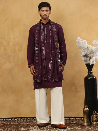 Silk Blend Embroidered Kurta Pyjama with Dupatta