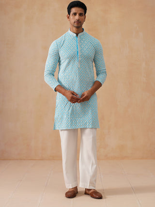 Men's Chikankari Embroidered and Sequence Kurta with Pyjama