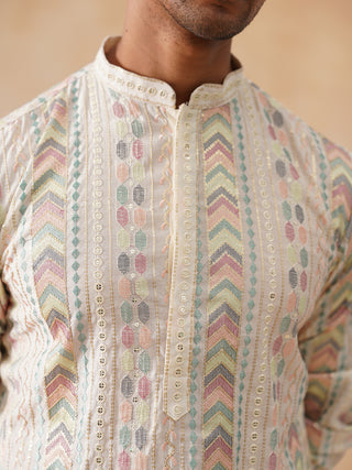 Embroidered and Sequins Kurta Pyjama Set for Men