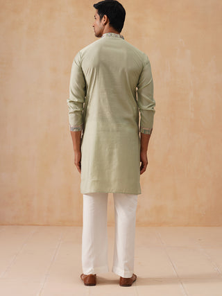 Embroidered Straight Kurta Set For Men