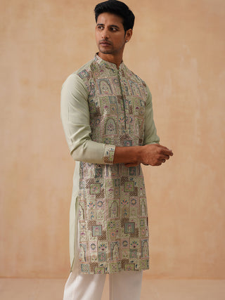 Embroidered Straight Kurta Set For Men