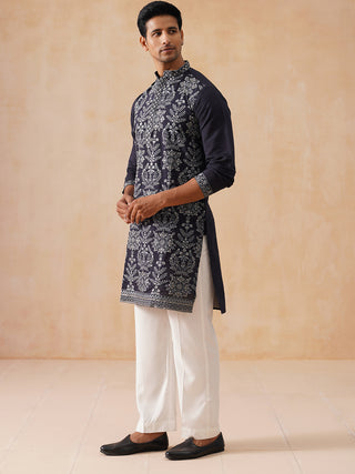 Embroidered Straight Kurta Pyjama Set For Men