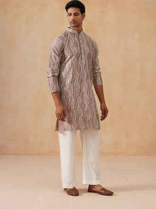 Silk Blend Kurta Pyjama Set with Mirror Work Embroidery