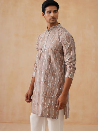 Silk Blend Kurta Pyjama Set with Mirror Work Embroidery