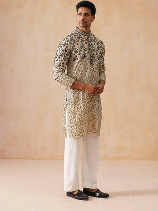 Men's Cream Embroidered Kurta Pyjama Set