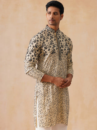Men's Cream Embroidered Kurta
