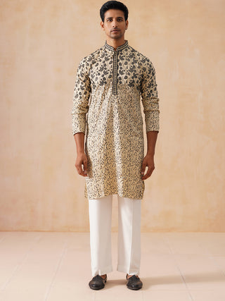 Men's Cream Embroidered Kurta Pyjama Set