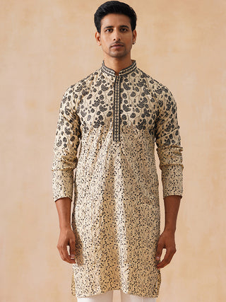 Men's Cream Embroidered Kurta