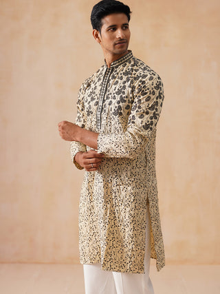 Men's Cream Embroidered Kurta Pyjama Set