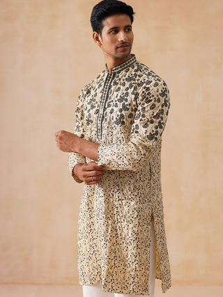 Men's Cream Embroidered Kurta