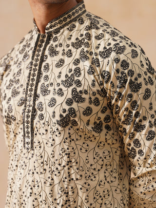 Men's Cream Embroidered Kurta Pyjama Set