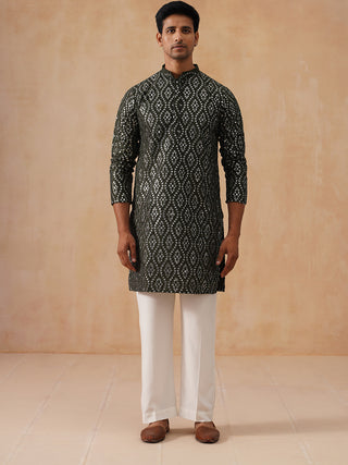 Traditional Mirror Embroidered Kurta Set for Men
