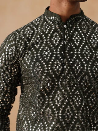 Traditional Mirror Embroidered Kurta Set for Men