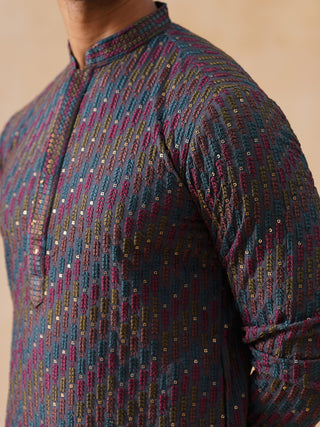 Multicolor Embroidered Viscose Rayon Kurta Set