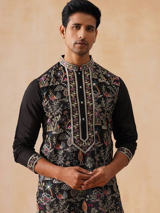 Silk Blend Kurta Set with Multicolor Embroidery