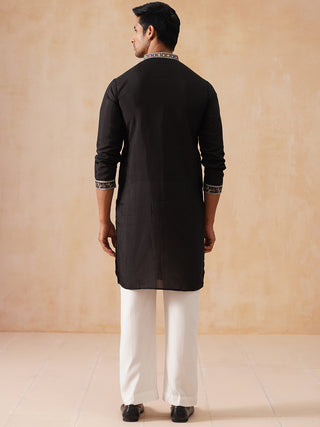 Silk Blend Kurta Set with Multicolor Embroidery