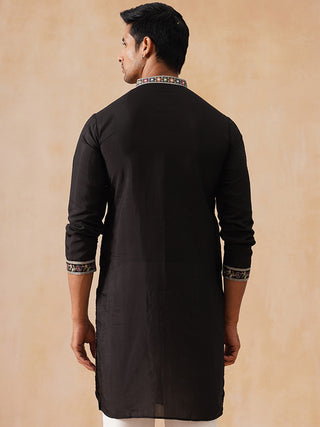 Silk Blend Kurta with Multicolor Embroidery