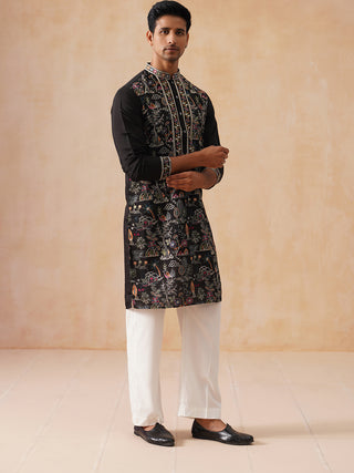Silk Blend Kurta Set with Multicolor Embroidery