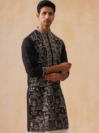 Silk Blend Kurta with Multicolor Embroidery